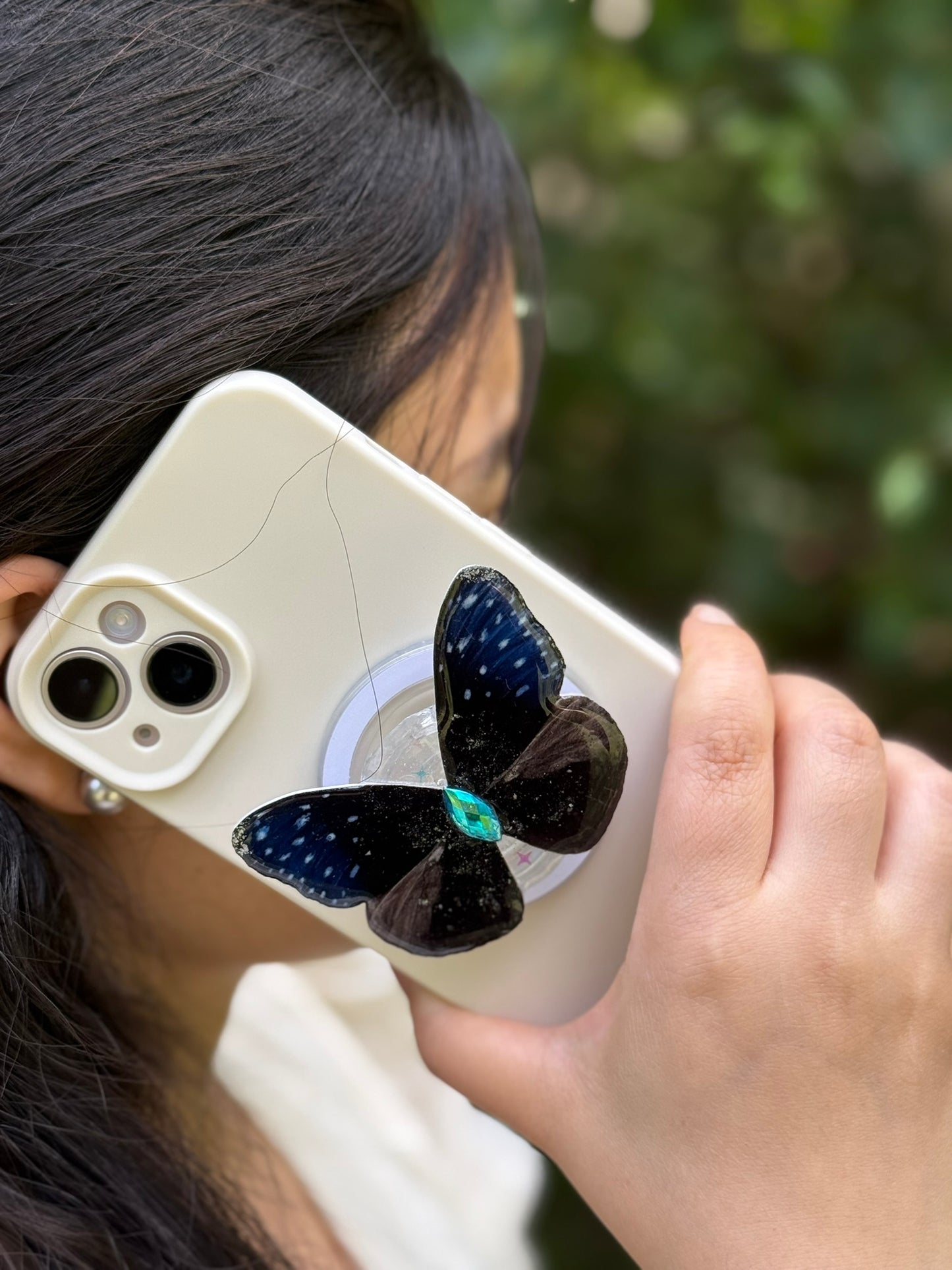 Starlight Galaxy – Handmade Butterfly Phone Grip (MagSafe Compatible)