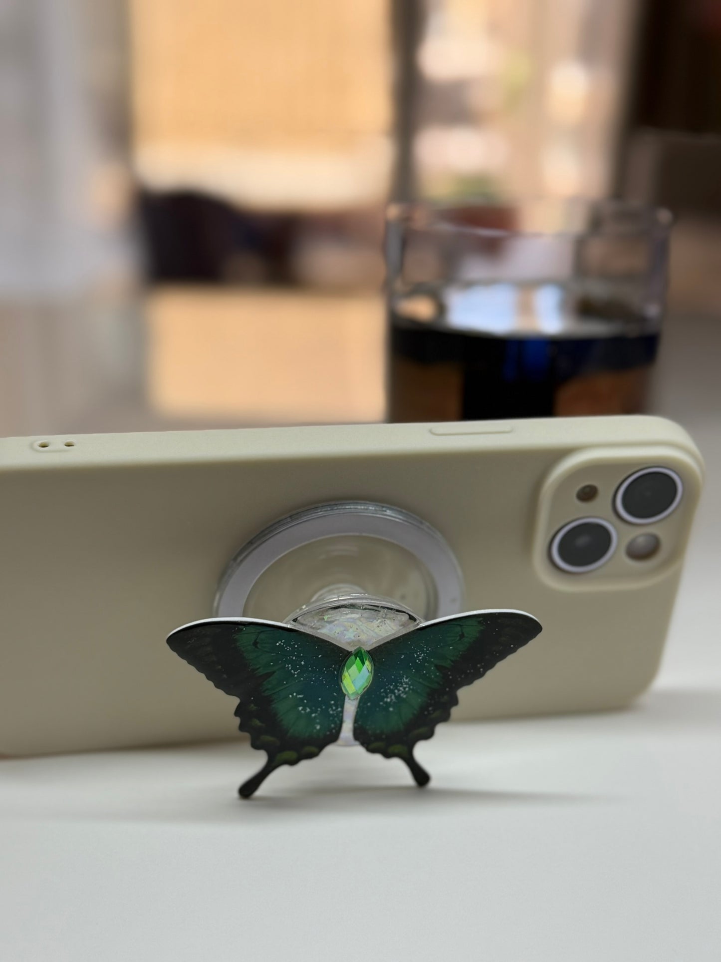 Emerald Forest – Handmade Butterfly Phone Grip (MagSafe Compatible)
