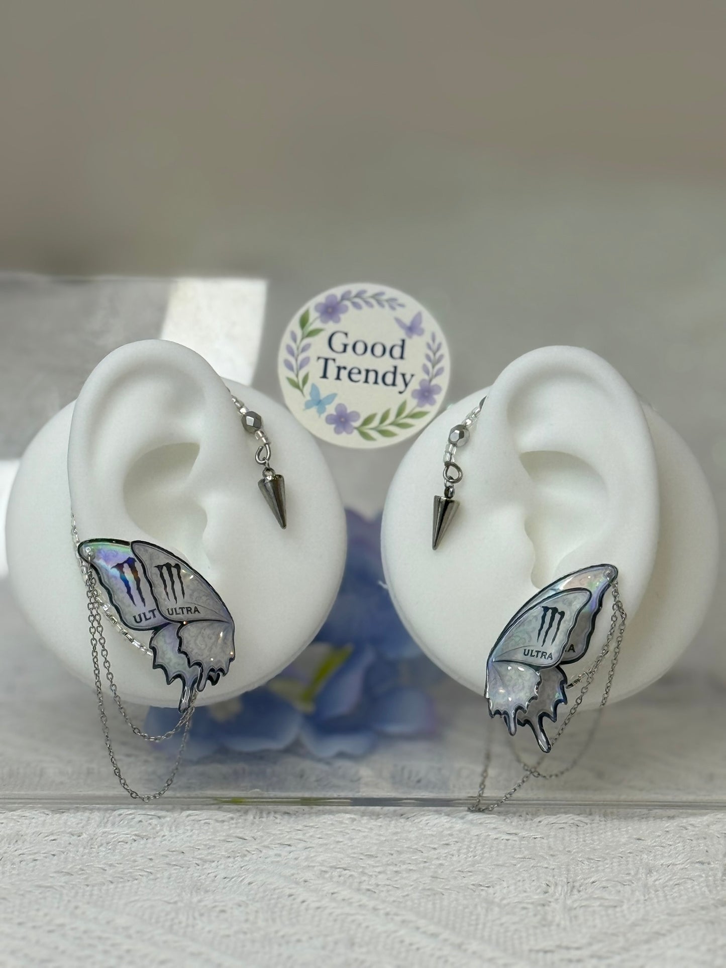 Ultra Butterfly Wing Ear Cuff – Holographic Chain Punk Earrings