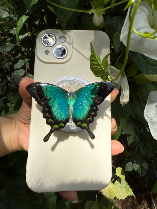 Emerald Forest – Handmade Butterfly Phone Grip (MagSafe Compatible)