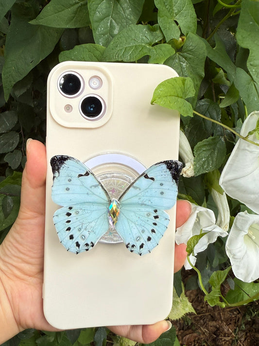 Frosted Sky – Handmade Butterfly Phone Grip (MagSafe Compatible)