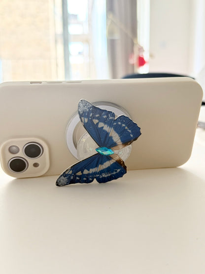 Celestial Blue – Handmade Butterfly Phone Grip (MagSafe Compatible)