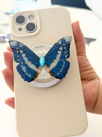 Celestial Blue – Handmade Butterfly Phone Grip (MagSafe Compatible)
