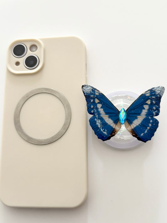 Celestial Blue – Handmade Butterfly Phone Grip (MagSafe Compatible)