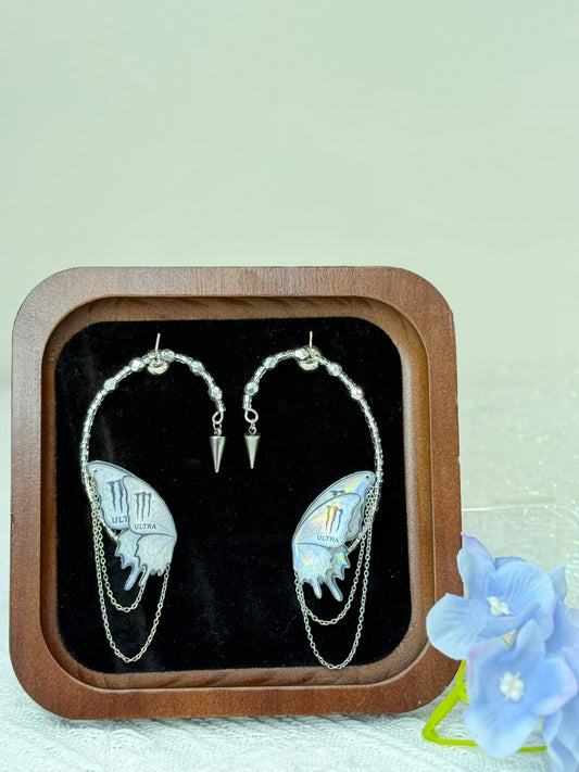 Ultra Butterfly Wing Ear Cuff – Holographic Chain Punk Earrings