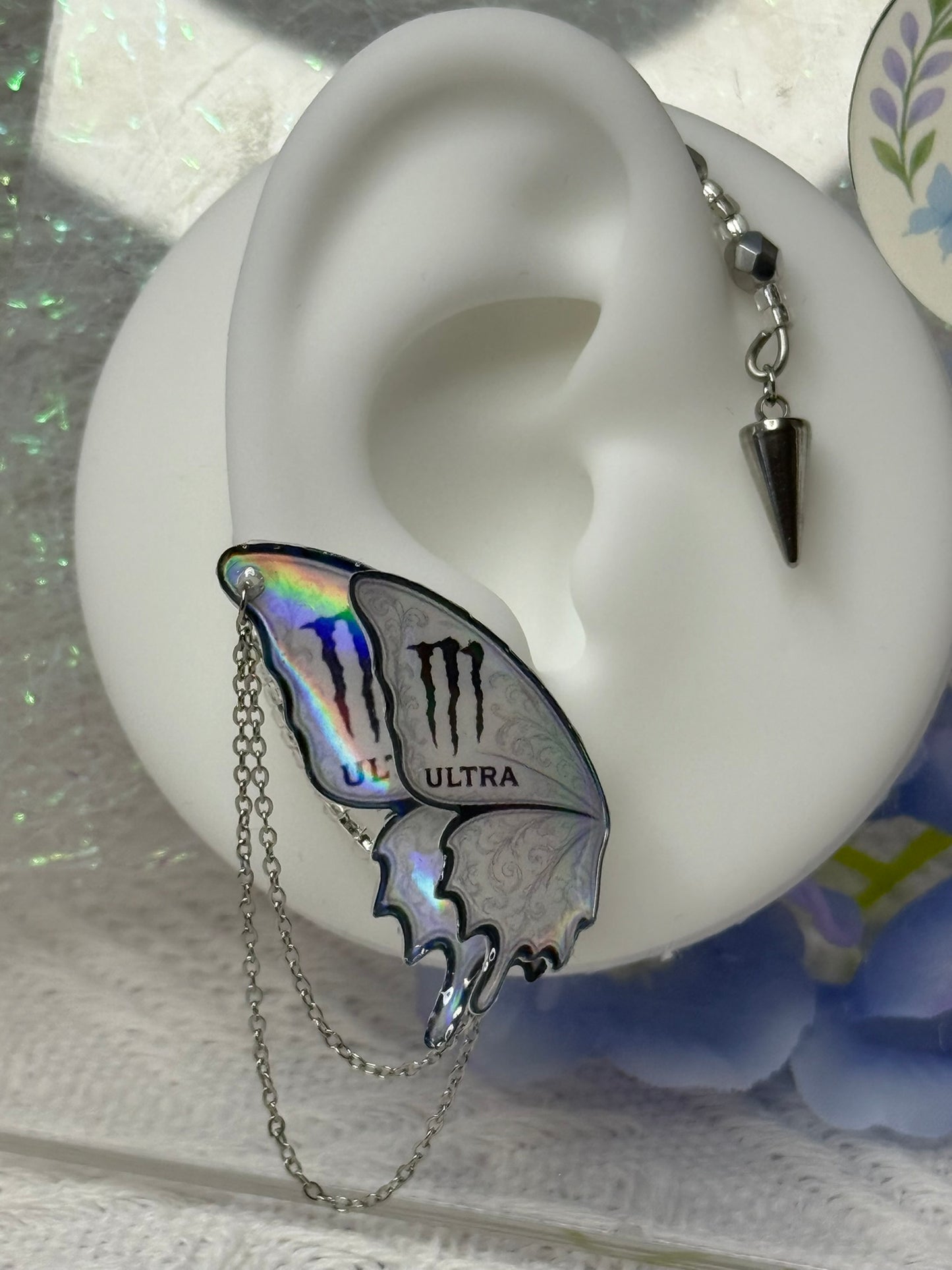 Ultra Butterfly Wing Ear Cuff – Holographic Chain Punk Earrings