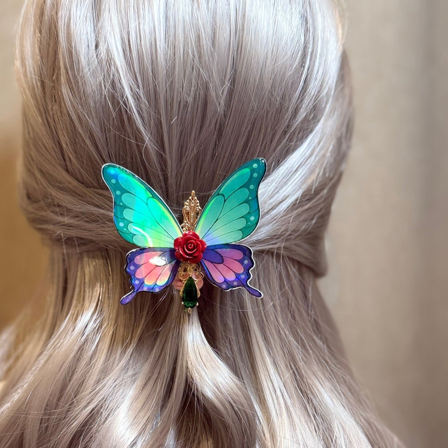 Emerald Fantasy Butterfly Hair Clip – Apothecary Inspired Handmade Anime Accessory